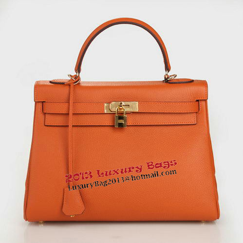 Hermes Kelly 32cm Shoulder Bag Orange Original Leather K32 Gold