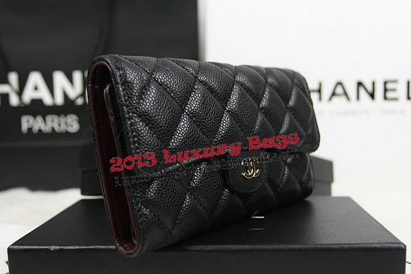 Chanel Tri-Fold Wallet Original Cannage Pattern Leather CHA31506 Black