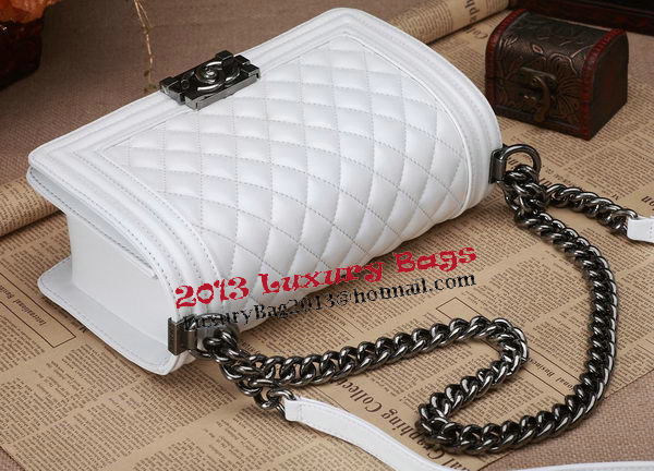 Chanel Boy Flap Shoulder Bag White Original Calfskin Leather CHA67086 Silver