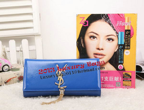 YSL Classic Monogramme Tassel Patent Leather Clutch Bag Y8908 Blue