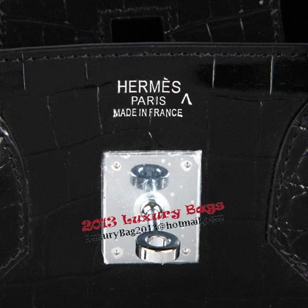 Hermes Birkin 30CM Tote Bags Black Iridescent Croco Leather Silver