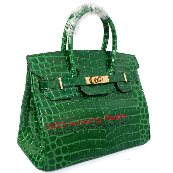 Hermes Birkin 30CM Tote Bags Green Iridescent Croco Leather Gold