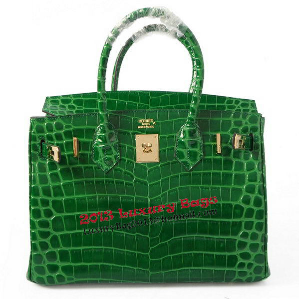 Hermes Birkin 30CM Tote Bags Green Iridescent Croco Leather Gold