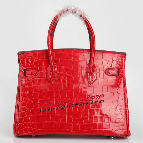 Hermes Birkin 30CM Tote Bags Red Iridescent Croco Leather Silver