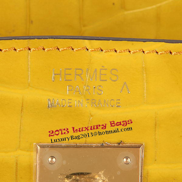 Hermes Birkin 30CM Tote Bags Yellow Iridescent Croco Leather Gold