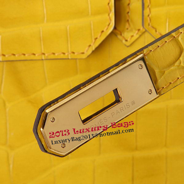 Hermes Birkin 30CM Tote Bags Yellow Iridescent Croco Leather Gold