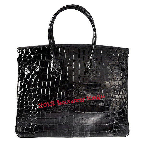 Hermes Birkin 35CM Tote Bag Black Iridescent Croco Leather Silver