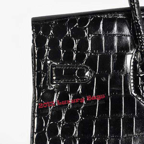 Hermes Birkin 35CM Tote Bag Black Iridescent Croco Leather Silver