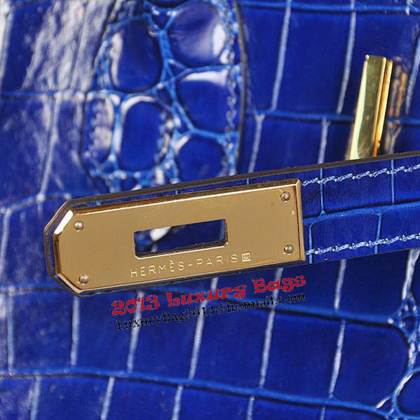 Hermes Birkin 35CM Tote Bag Blue Iridescent Croco Leather Gold