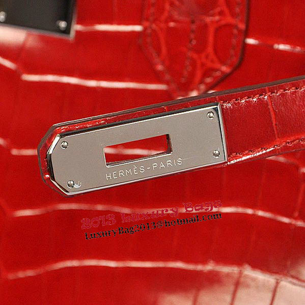 Hermes Birkin 35CM Tote Bag Red Iridescent Croco Leather Silver