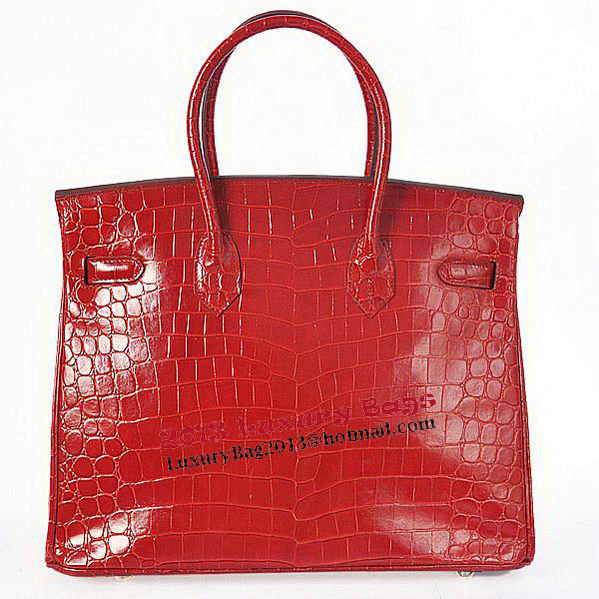 Hermes Birkin 35CM Tote Bag Red Iridescent Croco Leather Silver