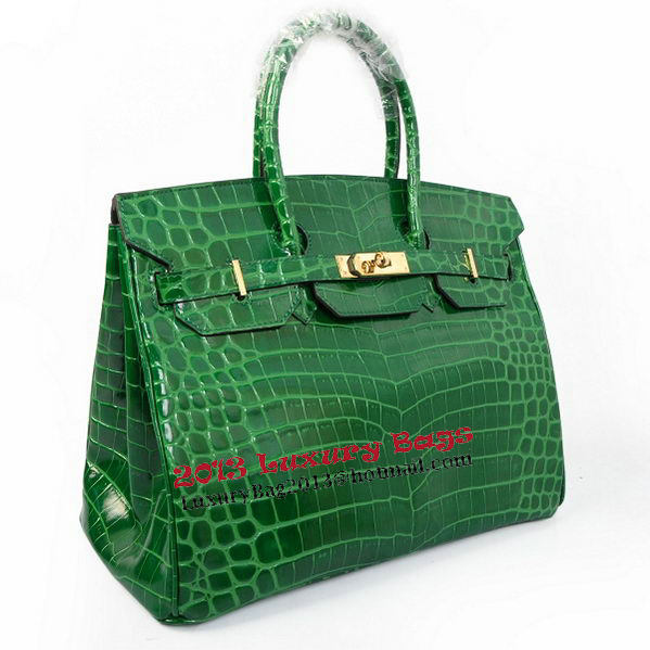 Hermes Birkin 35CM Tote Bags Green Iridescent Croco Leather Gold