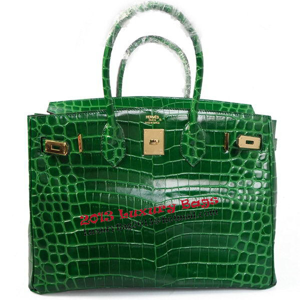 Hermes Birkin 35CM Tote Bags Green Iridescent Croco Leather Gold