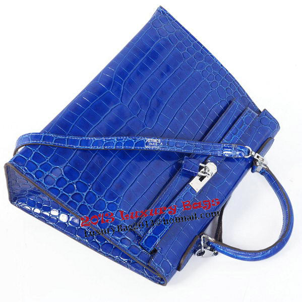 Hermes Kelly 32cm Shoulder Bags Blue Iridescent Croco Leather Gold