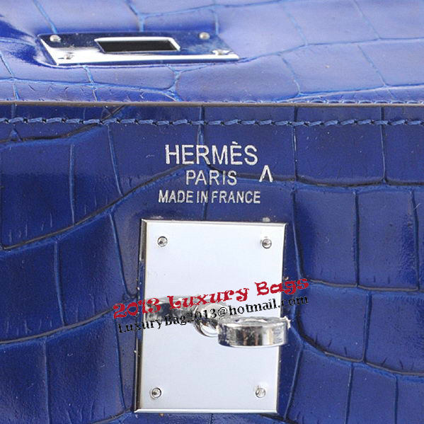 Hermes Kelly 32cm Shoulder Bags Blue Iridescent Croco Leather Gold