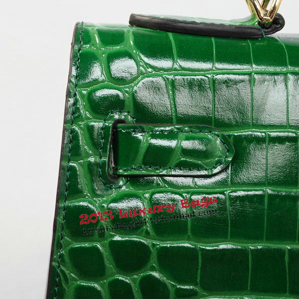 Hermes Kelly 32cm Shoulder Bags Green Iridescent Croco Leather Gold