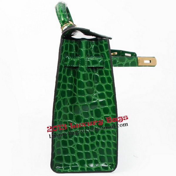 Hermes Kelly 32cm Shoulder Bags Green Iridescent Croco Leather Gold