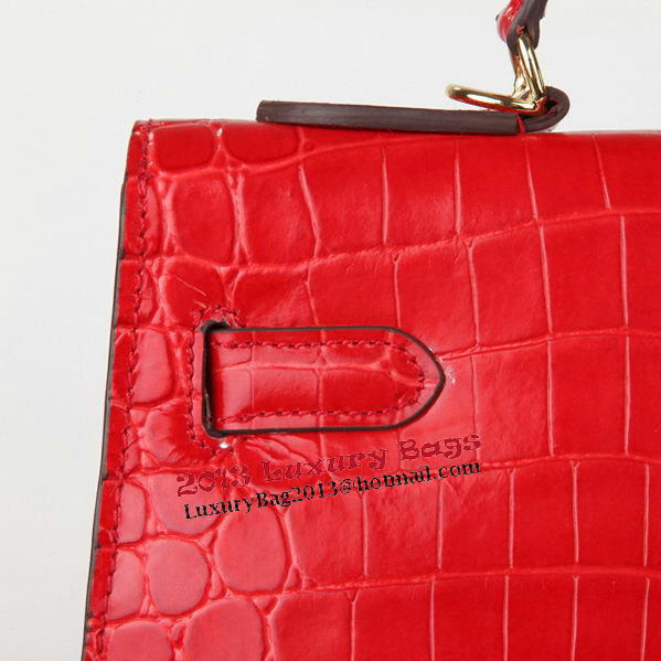 Hermes Kelly 32cm Shoulder Bags Red Iridescent Croco Leather Gold