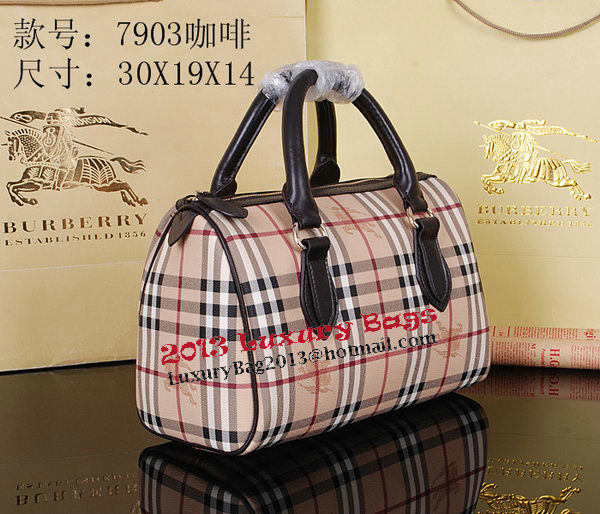 Burberry Medium Haymarket Check Bowling Bag 7903 Brown