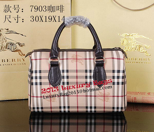 Burberry Medium Haymarket Check Bowling Bag 7903 Brown