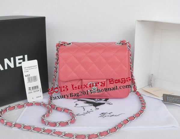 Chanel mini Classic Flap Bag Light Red Original Sheekskin 1115 Silver