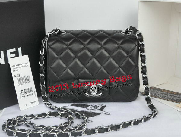 Chanel mini Classic Flap Bag Black Original Sheekskin CHA1115 Silver