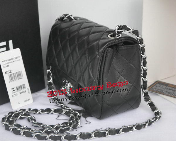 Chanel mini Classic Flap Bag Black Original Sheekskin CHA1115 Silver