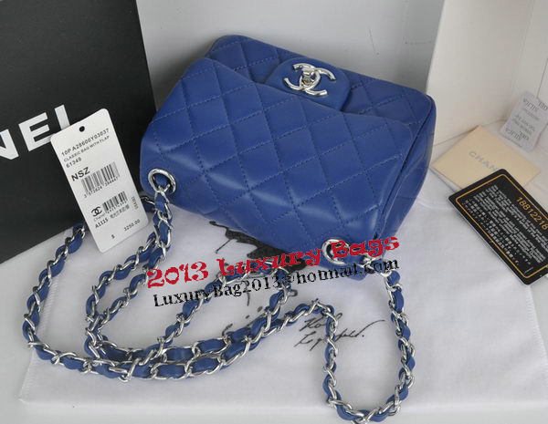 Chanel mini Classic Flap Bag Blue Original Sheekskin CHA1115 Silver