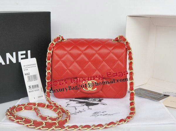 Chanel mini Classic Flap Bag Red Original Sheekskin CHA1115 Gold