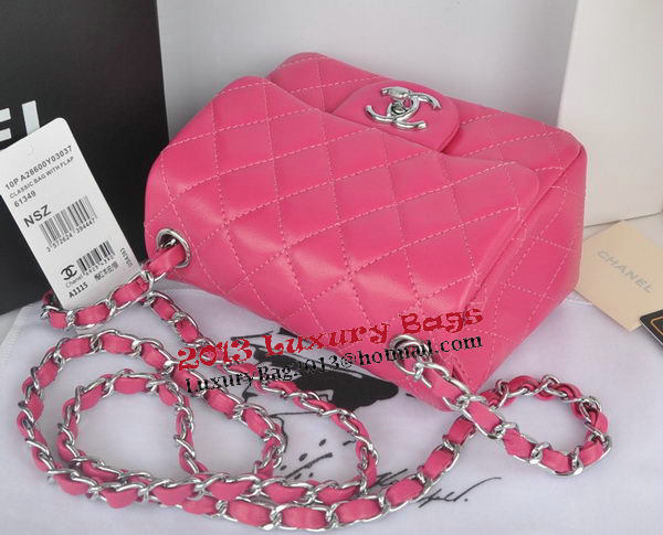 Chanel mini Classic Flap Bag Rose Original Sheekskin CHA1115 Silver