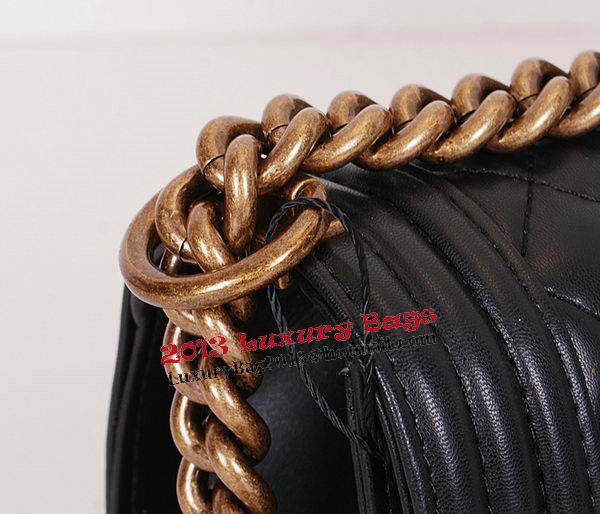 Le Boy Chanel Flap Shoulder Bag Black Sheepskin Leather CHA67086 Gold