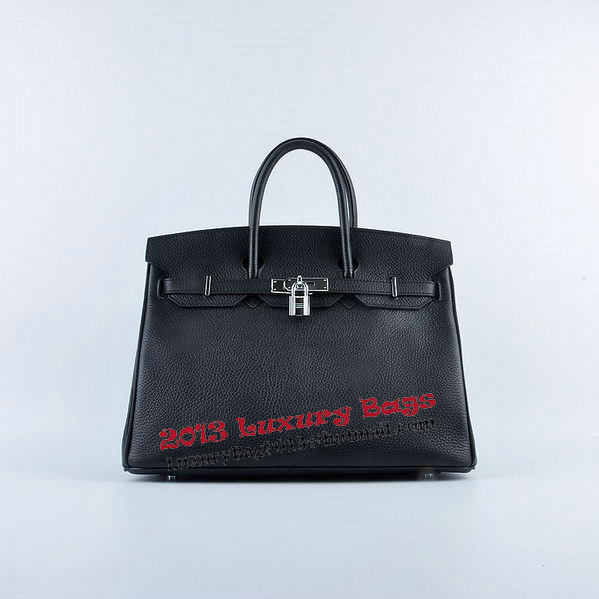 Hermes Birkin 35CM Tote Bag Black Grainy Leather Silver