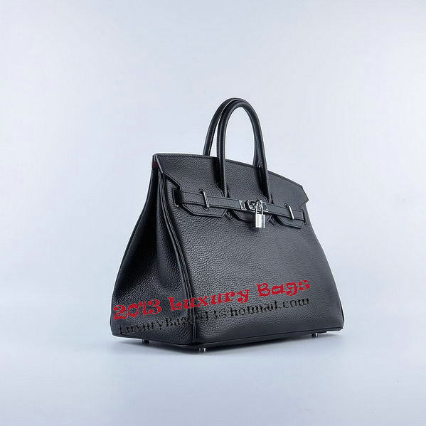 Hermes Birkin 35CM Tote Bag Black Grainy Leather Silver