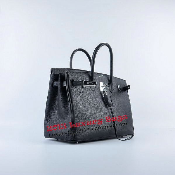 Hermes Birkin 35CM Tote Bag Black Grainy Leather Silver