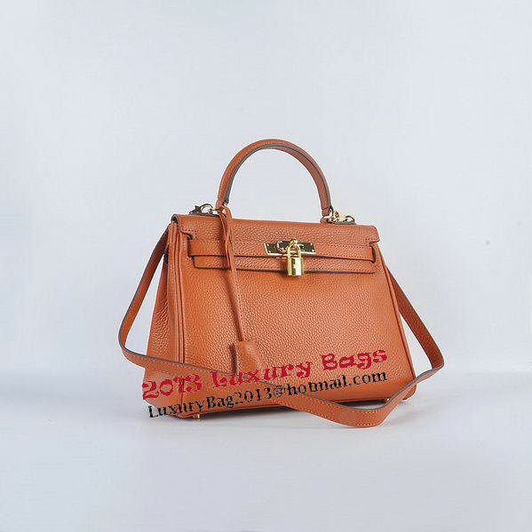 Hermes Kelly 28cm Shoulder Bags Orange Grainy Leather Gold