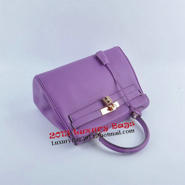 Hermes Kelly 28cm Shoulder Bags Purple Grainy Leather Gold