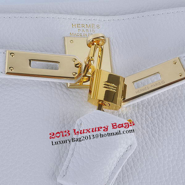 Hermes Kelly 28cm Shoulder Bags White Grainy Leather Gold