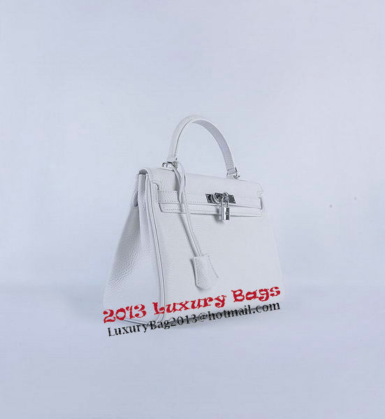 Hermes Kelly 28cm Shoulder Bags White Grainy Leather Silver