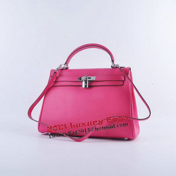 Hermes Kelly 32cm Shoulder Bags Rosy Grainy Leather Silver