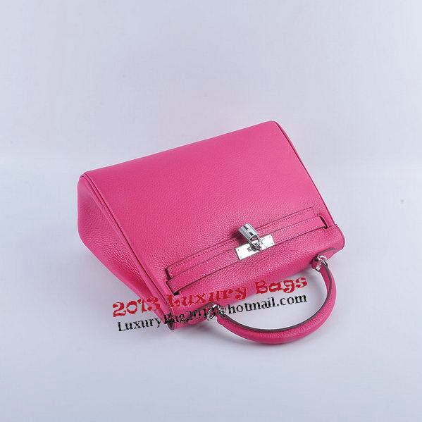 Hermes Kelly 32cm Shoulder Bags Rosy Grainy Leather Silver