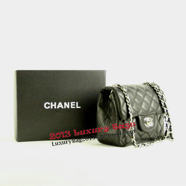 Chanel mini Classic Flap Bag Black Leather 1115 Silver Chain