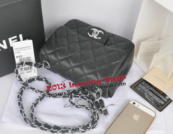 Chanel mini Classic Flap Bag Black Cannage Pattern 1115 Silver