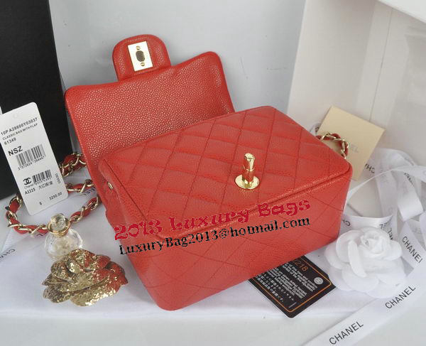 Chanel mini Classic Flap Bag Red Cannage Pattern 1115 Gold