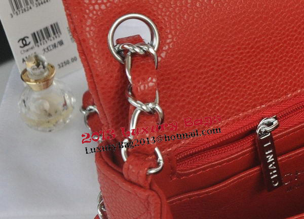 Chanel mini Classic Flap Bag Red Cannage Pattern 1115 Silver