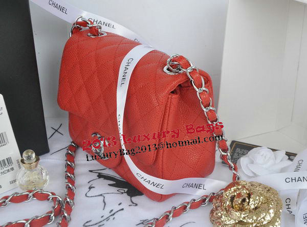 Chanel mini Classic Flap Bag Red Cannage Pattern 1115 Silver