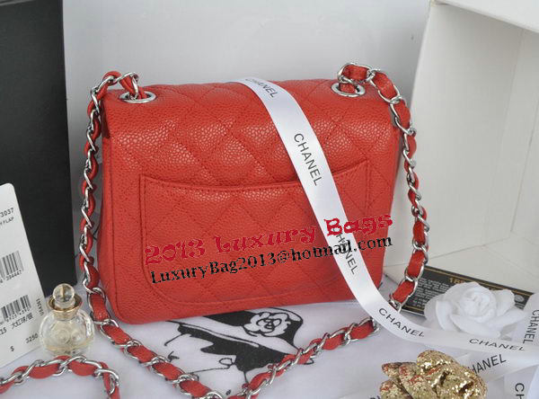 Chanel mini Classic Flap Bag Red Cannage Pattern 1115 Silver