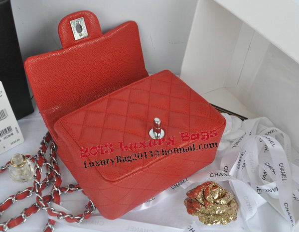 Chanel mini Classic Flap Bag Red Cannage Pattern 1115 Silver