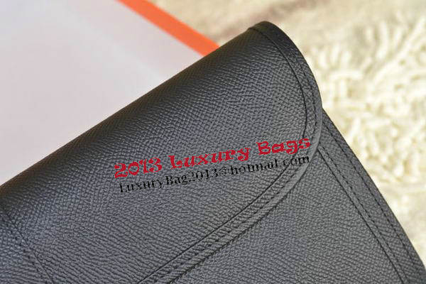 Hermes Jige Clutch Bag Calfskin Leather Black