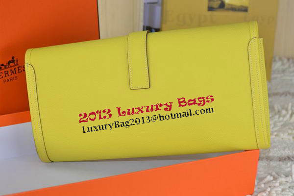 Hermes Jige Clutch Bag Calfskin Leather Lemon