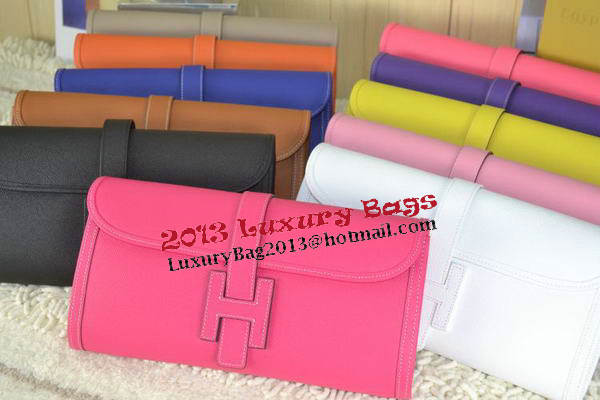 Hermes Jige Clutch Bag Calfskin Leather Light Red